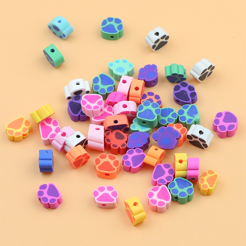 50pcs Cat Paw Polymer Clay Beads DIY Kit