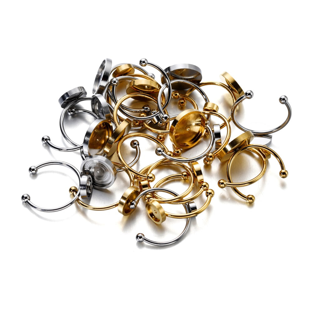 10 Pcs 6-12mm Stainless Steel Cabochon Ring Base