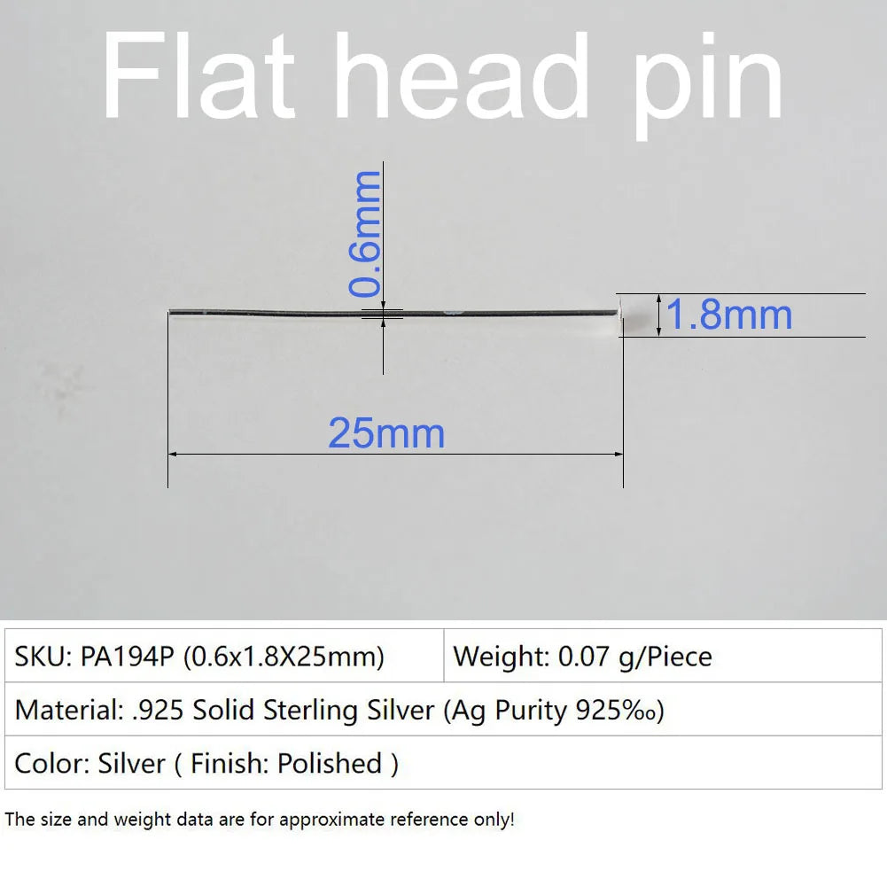 925 Sterling Silver Flat Head Pins, Silver T-pin For Jewelry Making Findings