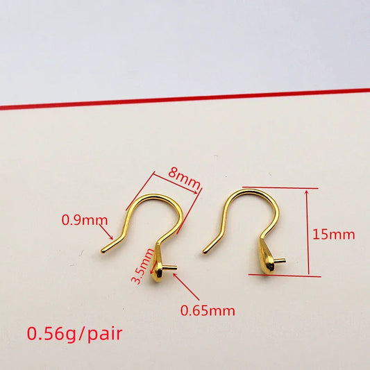 Solid 925 Sterling Silver Earring Hook High-Heeled with Pear Fitting Diy Jewelry Findings Women Components Making 1 Pair