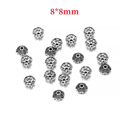 Capuchons de perles de fleurs creuses tibétaines à 6 pétales de 8 mm, 50 pièces