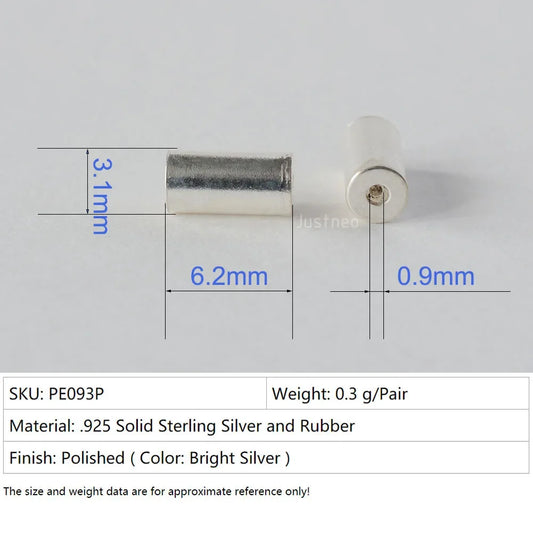 Solid 925 Sterling Silver earring backs, rubber earring backs for studs, silver Double Sided Ball Earrings DIY Accessories