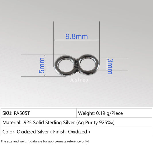 925 Sterling Silver Figure 8 Double Ring Connector Links, Oxidized Silver Double Ring Chain End Connector