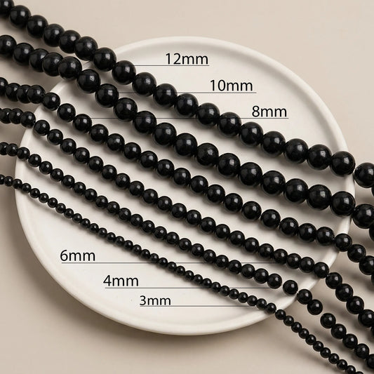 Natural black agate beads available in multiple sizes