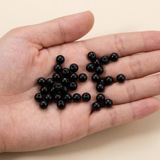 Loose black round glass pearl beads with smooth pearl coated finish for handmade jewelry