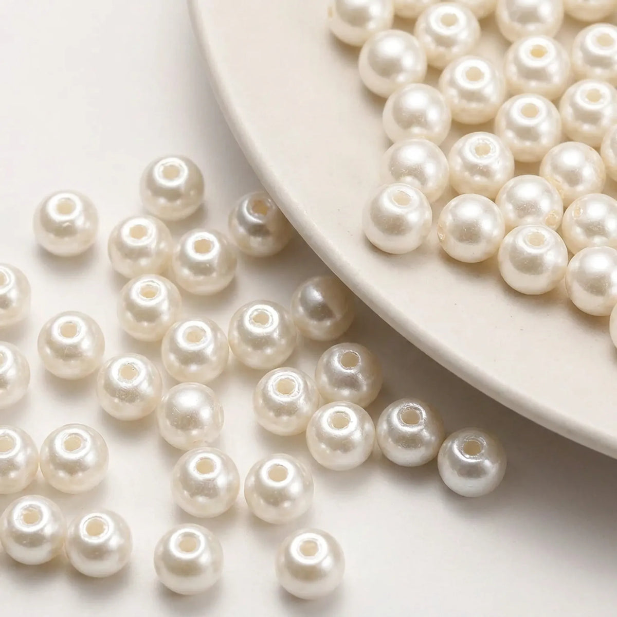 Close up of cream glass pearl round beads