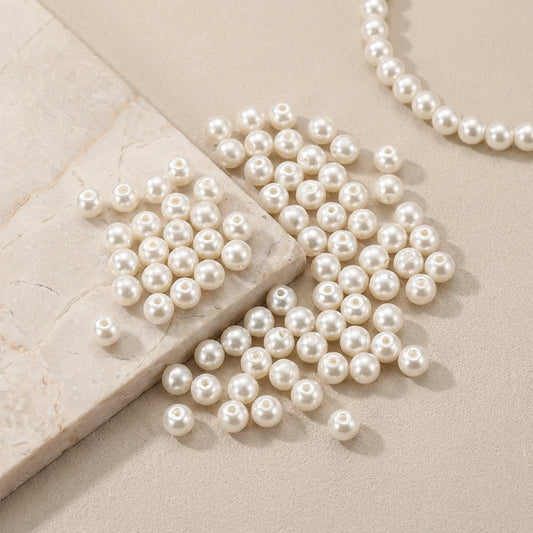 Cream glass pearl round beads used in a handmade necklace