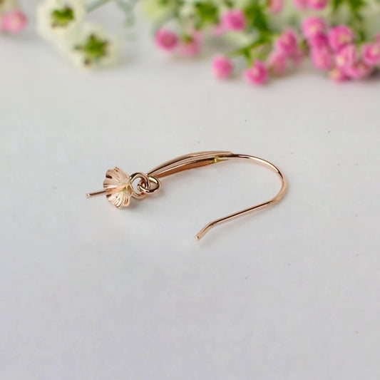 18K Gold Dangle Earring Hooks with Bead Caps, White Rose and Yellow Gold