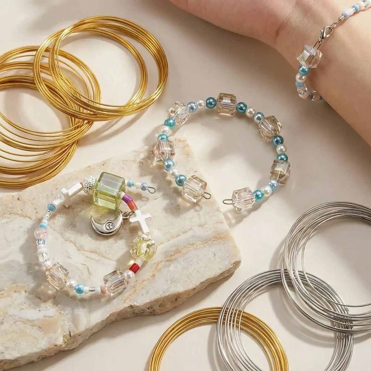 Memory Steel Wire Bracelet Rings for Jewelry Making with Finished Bracelet Examples