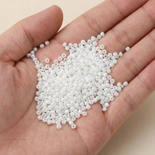 Pearl White Japanese Seed Beads 2mm 12/0 Glass Beads Shown in Hand