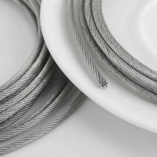 Close-up of multi-strand stainless steel beading wire construction