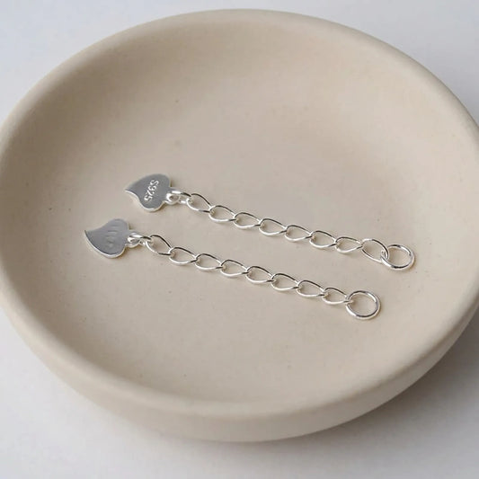 Sterling silver extension chains with twisted oval links and S925 stamped heart tags