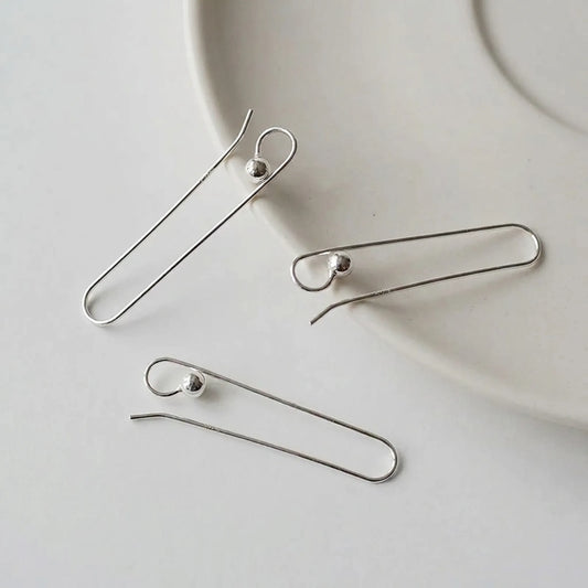 Long 925 sterling silver ear wires with integrated round stopper beads for jewelry making