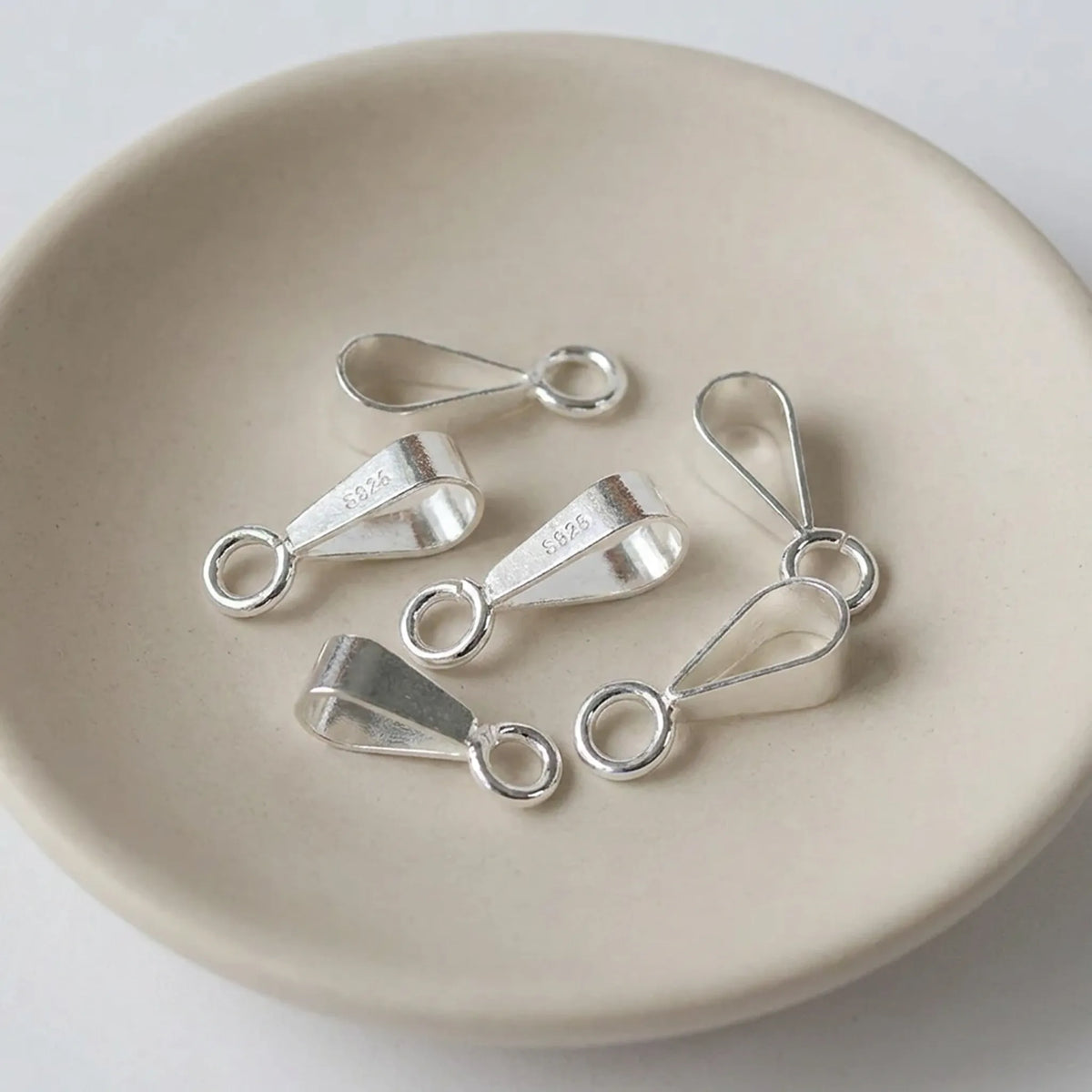 Sterling silver slider bails with open jump rings for pendants and necklace making