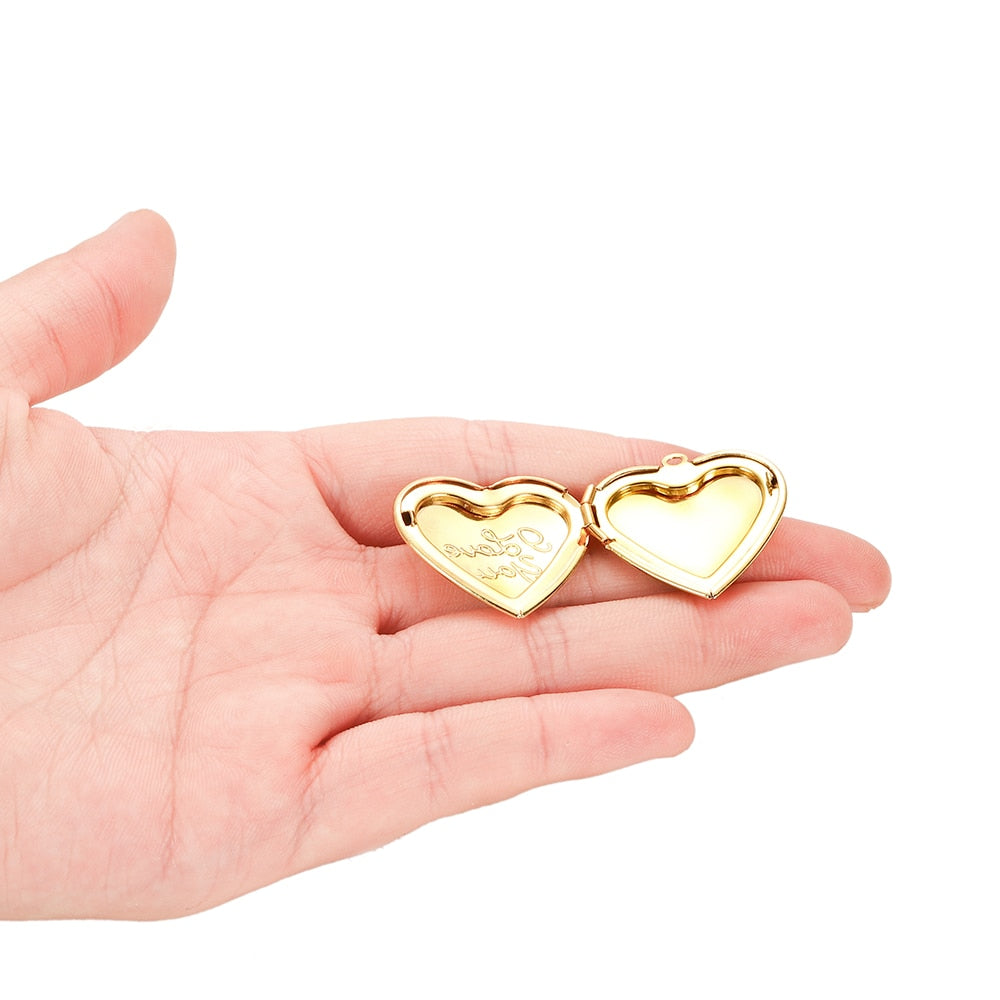 Heart Shaped Photo Frame Pendant, 5Pcs