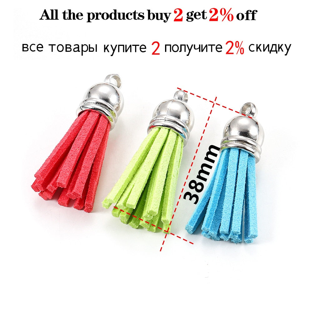 20 pendentifs en cuir vintage avec pompon de 38 mm.