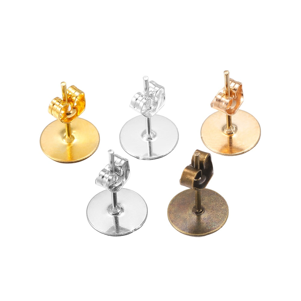 Base de goujons de boucle d'oreille vierge en métal de 4 à 10 mm, 100 pièces