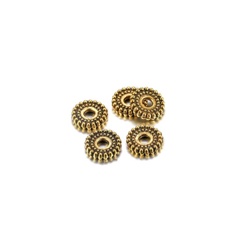 Perles d'espacement tibétaines rondes plates de 6, 7 mm, 100 pièces