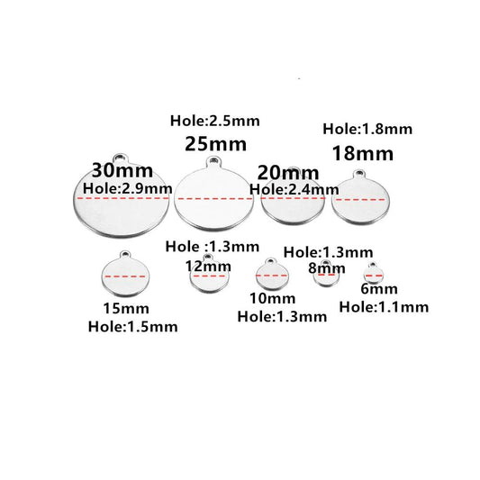 10-50pcs 6-30mm Stainless Steel Round Pendant Blanks