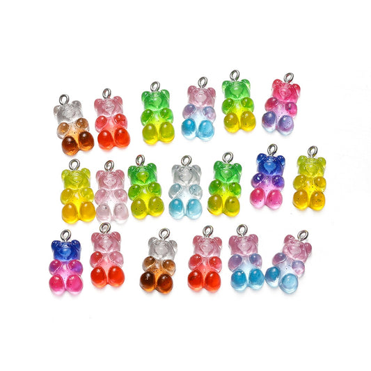 Candy Color Resin Mini Bear Charms, 10pcs