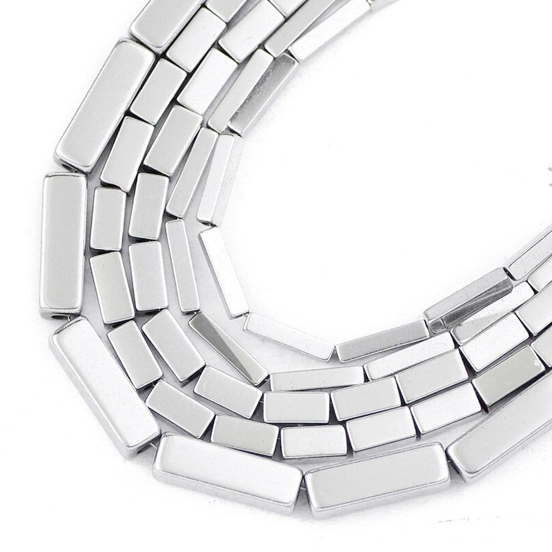 Silver Rectangle Hematite Beads, 2x4mm