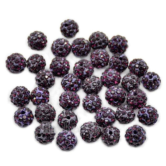 Amethyst Crystal Rhinestone Round Beads, 6mm 8mm 8mm 10mm 12mm Pave Clay Disco Ball Beads, Chunky Bubble Gum Beads, Gumball Acrylic Beads