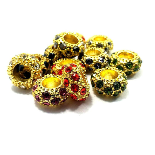 Big Hole Fit European Charms Czech Crystal Rhinestone Pave Gold Rondelle Spacer Beads, 5-50pcs, jewelry making, Craft Supplies, Findings