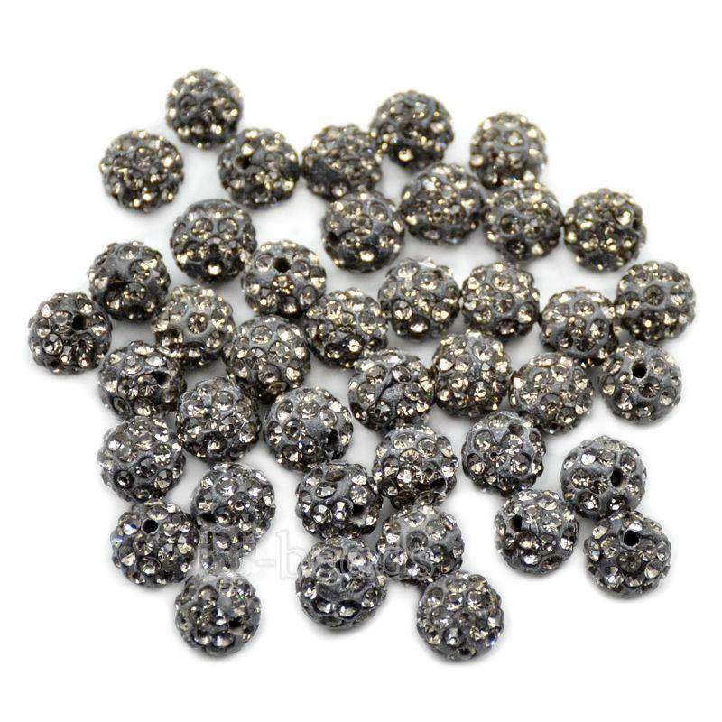Black Diamond Crystal Rhinestone Round Beads, 6mm 8mm 8mm 10mm 12mm Pave Clay Disco Ball Beads Chunky Bubble Gum Beads Gumball Acrylic Beads