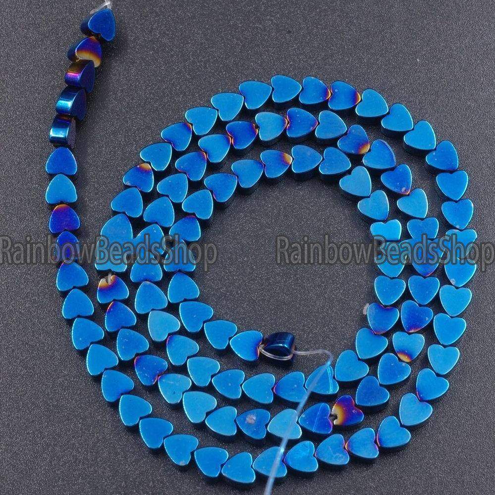 Blue Flat Heart Hematite Gemstone Beads, 4-10mm, 15.5'' strand