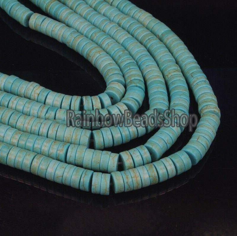 Blue Howlite Heishi Beads, 2x4 3x6 3x8 3x6 3x8 3x10, 16'' strand