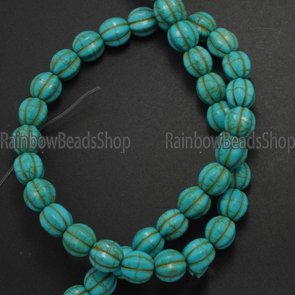 Blue Howlite Pumpkin Round beads, 10-14mm, 16'' strand