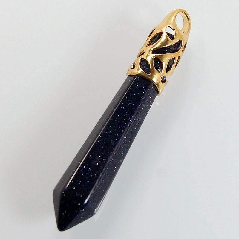 Blue Sand healing point chakra silver, gold pendant bead, Gemstone Rock Crystal healing Stone, focal bead 58mm