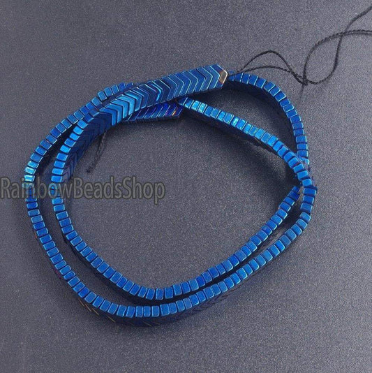 Blue V Shape Arrowheaded Hematite Beads, 2x4x6mm 16'' strand