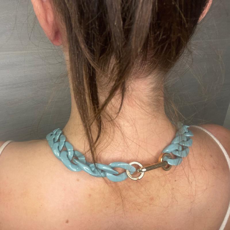 Chunky Long Chain Necklace, Green Acrylic Large link, gift, Boho Fashion Women Jewelry