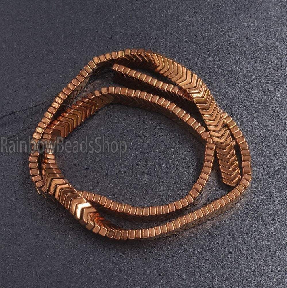 Copper V Shape Arrowheaded Hematite Beads, 2x4x6mm 16'' strand