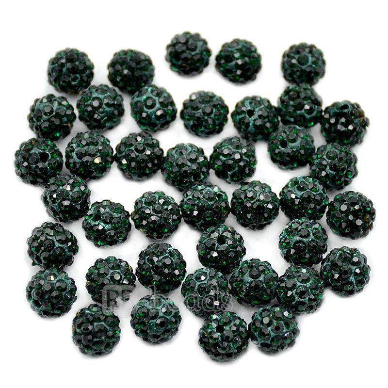 Emerald Crystal Rhinestone Round Beads, 6mm 8mm 8mm 10mm 12mm Pave Clay Disco Ball Beads, Chunky Bubble Gum Beads, Gumball Acrylic Beads