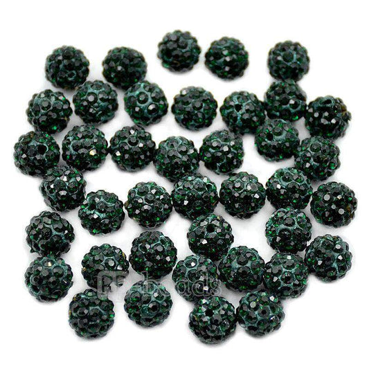 Emerald Crystal Rhinestone Round Beads, 6mm 8mm 8mm 10mm 12mm Pave Clay Disco Ball Beads, Chunky Bubble Gum Beads, Gumball Acrylic Beads