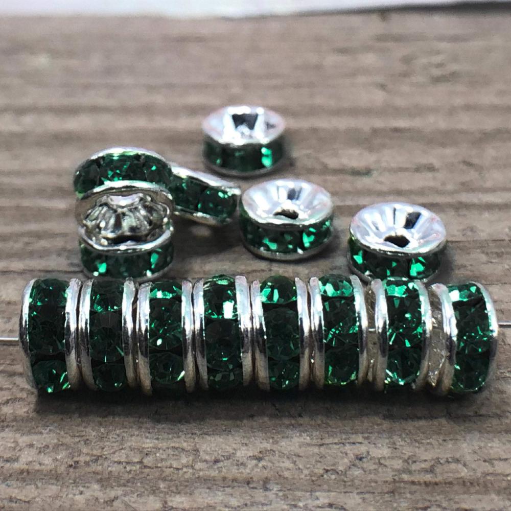 Emerald Czech Crystal Rhinestone Silver Rondelle Spacer Beads, 100pcs 4mm 5mm 6mm 8mm 10mm, beadig, jewelry making, Craft Supplies, Findings