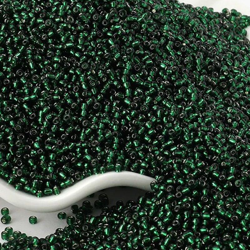 Emerald Lined Lined Tiny Miyuki Delica seed beads, 2mm 12/0 japanese preciosa rocaille beads round small glass, 1000pcs