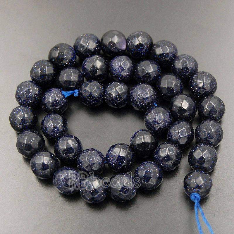 Faceted Blue Sandstone Beads, Round Gemstone, 4-10mm, 15.5'' strand