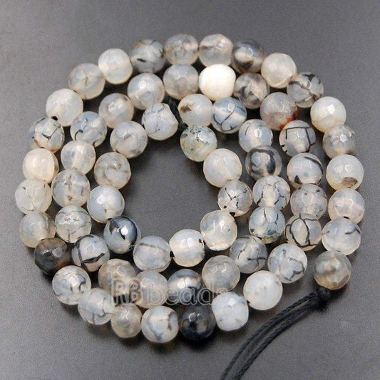 Faceted Dragon Vein Black Crackle Agate Beads, 6-10mm, 15.5'' strand