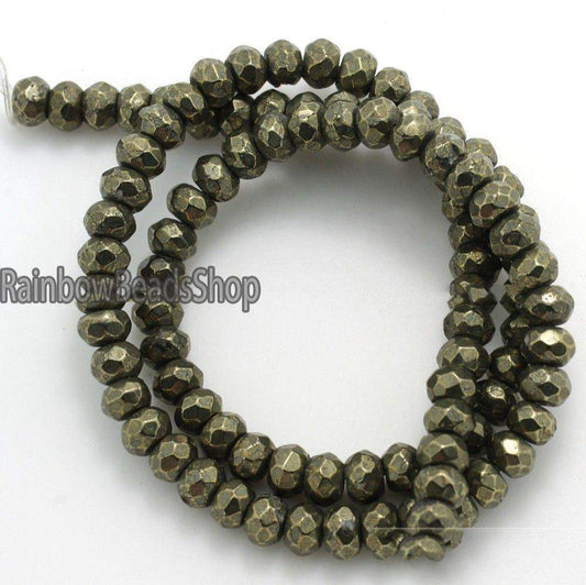 Faceted Iron Pyrite Rondelle natural beads, 1.5x2mm 2x3mm 3x4mm 4x6mm 5x8mm 6x10mm bead jewelry loose beading stone, natural gemstone