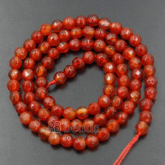 Faceted Red Agate Carnelian Stone Beads, 4-10mm Round 15.5'' strand