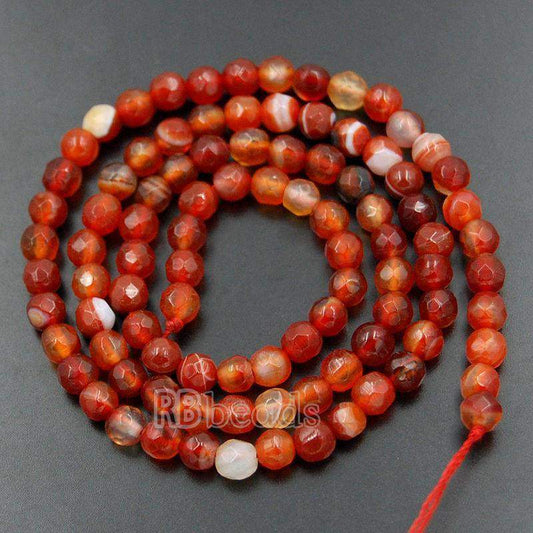 Faceted Red Stripe Banded Agate Beads, Round 6-8mm 15.5'' full strand