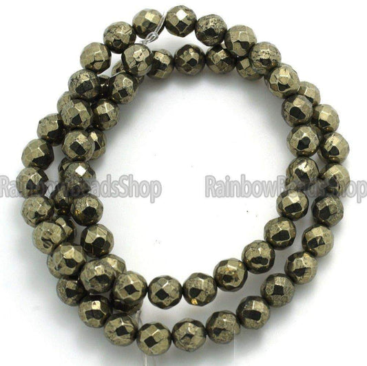 Faceted round Iron pyrite beads, 2mm 3mm 4mm 6mm 8mm 10mm 12mm 14mm natural stone jewelry beading bead