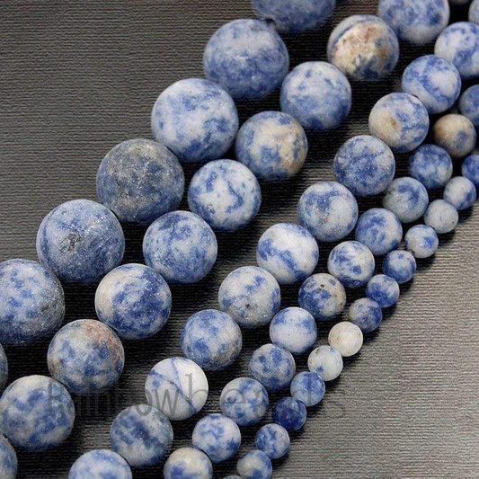 Frosted Matte Blue Spot Jasper beads, Round 4-12mm stone, 15.5'' str