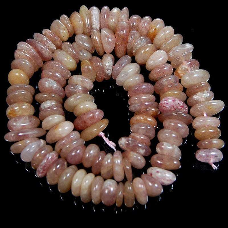 gem semiprecious Natural Strawberry Cherry Quartz Freeform Rondelle Disk Beads, Spacer Stone beads, Jewelry beads 3-5x8-13mm, 15'' strand