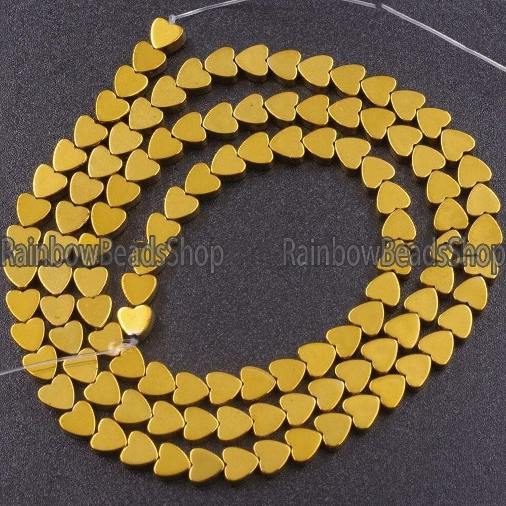 Gold Flat Heart Hematite Gemstone Beads, 4-10mm, 15.5'' strand