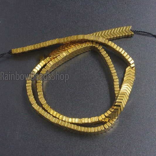 Gold V Shape Arrowheaded Hematite Beads, 2x4x6mm 16'' strand