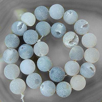 Gray Matte Frosted Druzy Quartz Loose Beads, 10-14mm, 15.5'' strand